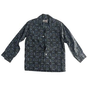 Vintage Oxford Shirt Kids 6X Blue Loop Collar Geometric Paisley 50s‎ Antique